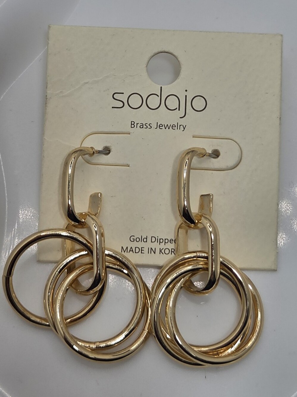 ✨ NWT Sodajo Gold Dipped Multi Ring Drop Earrings 💫 Chain Link Hoop Dangles
